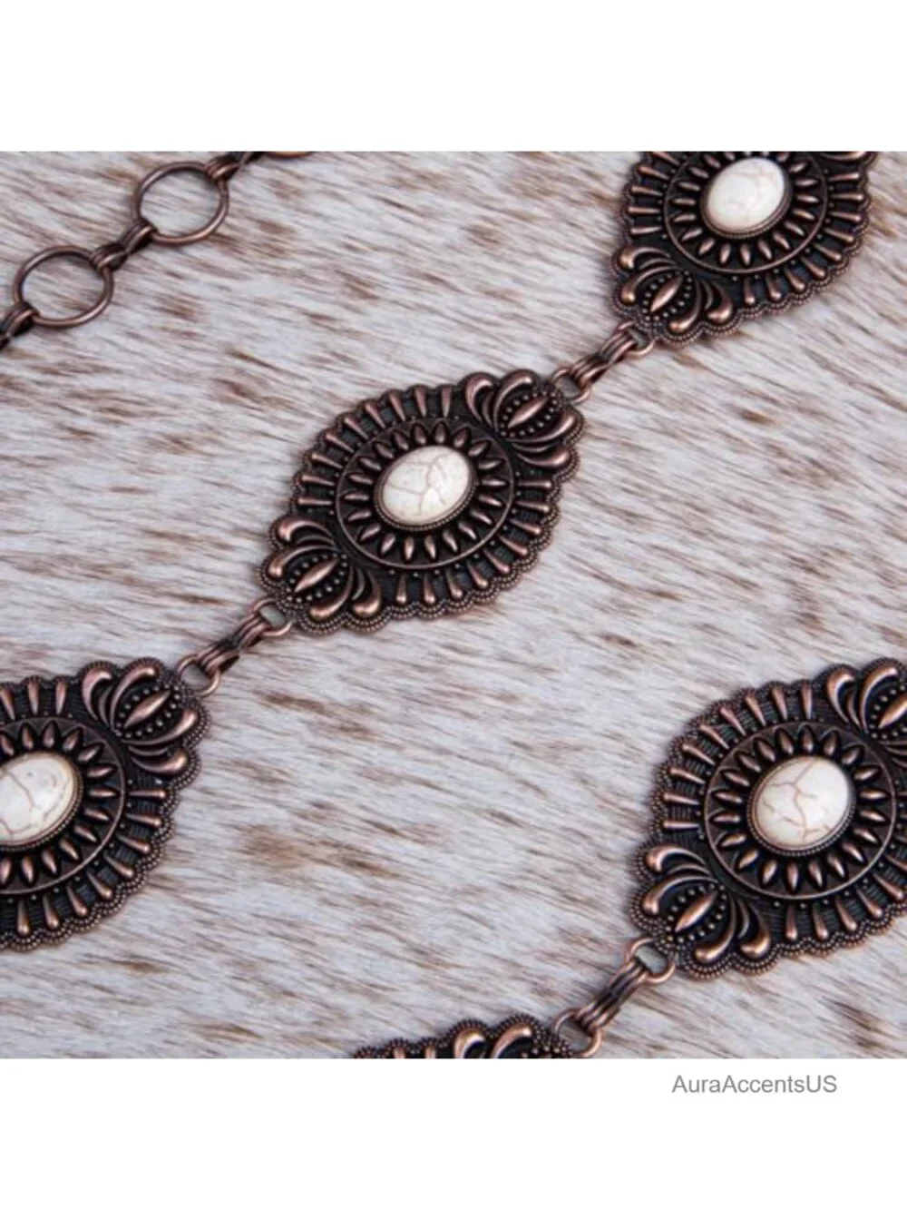 Large Western Concho Metal Belt with Turquoise Design